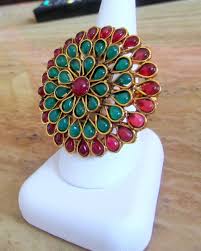 Indian Bollywood Green And Red Ring Semi By Rumicollections 22 00 Modern Indian Jewelry Indian Jewelry Finger Rings