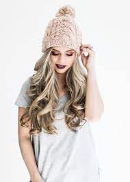 Blush Cable Knit Pom Hat Beanie Blonde Hair Waves Fall Fashion Fashion Clothes Women Trendy Winter Fashion Fashion
