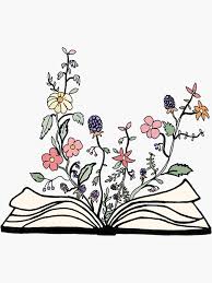 Flowers Growing From Book Sticker By Andilynnf In 2020 Flower Drawing Line Art Drawings Doodle Art