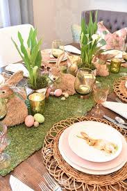 Green And Blush Pink Easter Table Setting Home With Holliday Easter Table Settings Easter Table Decorations Centerpieces Easter Dinner Table Setting