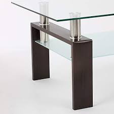 The glass rests on two cur. Black Walnut Rectangle Tempered Glass Coffee Table Metal Tube Legs End Table For Livingroom Ianiya In Kuwait Whizz
