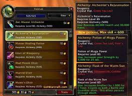 Alchemy Training In The Mists Of Pandaria New Potions Transmutes Etc New Skill Cap Is 600 Alchemy Pandaria Alchemy Mists Battle For Azeroth