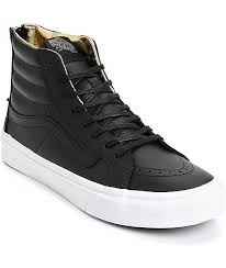 Black And Gold High Tops Vans Sk8 Hi Slim Black Gold Leather Shoes Zumiez White Leather Shoes Black Leather Vans Vans Sk8 Hi Slim