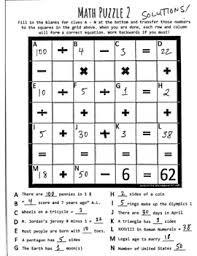 Free math puzzles and brain teasers and riddles for kids and students in primary math education. Math Puzzle 2 Arithmetic Activity With Trivia Basic Operations Pdf