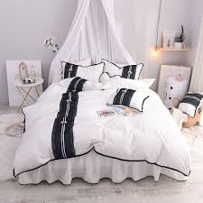 Black And White Striped Bed Skirt Queen Cute Bowknot Bed Skirt With Ruffles Heart Cushion Black Lace Queen Size Bed Skirts Set Princess Bedding White White Bed Skirt Queen Size Bedding White Bedding