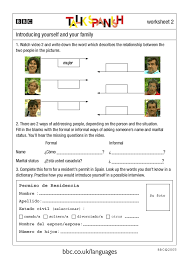 Check spelling or type a new query. Bbc Languages Talk Spanish Introducing Yourself And Your Family Worksheet