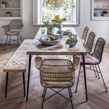 Amaliah Chevron Dining Table Graham Green Scandi Dining Room Dining Table With Bench Wicker Dining Chairs