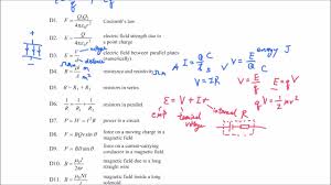 Dse Physics On One Page Formula Sheet Page 2 E M 1 Youtube