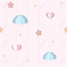 Fabric texture wallpaper for the sims 4 by rirann download fabric texture wallpaper in 8 color variations.multiple tile wallpaper. Cute Nursery Children S Bedroom Wallpaper With Paper Clouds Stars And Hearts Seamless Pink Pattern With Dotted Stripes Flat Decorative Background Pastel And Soft Colors Vector Illustration Royalty Free Cliparts Vectors And Stock