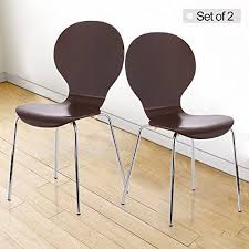 Ikayaa Stackable Dining Chairs Round Shell Shaped Wooden Seat With Chromed Iron Legs Mahogany Stackable Dining Chairs Dining Chairs Chair