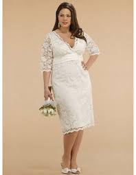 Empire V Neck Tea Length Lace Satin Plus Size Embroidery Wedding Dress Plus Size Wedding Dresses With Sleeves Casual Wedding Dress Bridesmaid Dresses Plus Size