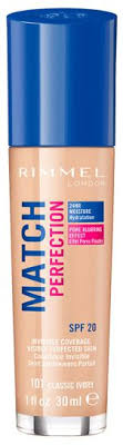 A medium coverage formula that matches 99% of uk skin tones. Rimmel London Match Perfection Foundation 101