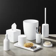Complete your bath's luxurious décor with a chic set of matte ceramic white accessories. White Ceramic And Wood Bathroom Accessories