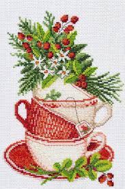 Kitchen Cross Stitch Kit Berry And Tea Cups Counted Pattern Etsy Cross Stitch Xmas Cross Stitch Diy Embroidery Kit