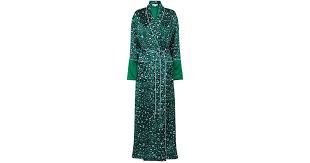 The attire featured short sleeves and fell above her upper thigh. Olivia Von Halle Capability Danger Leopard Print Long Silk Robe In Green Lyst