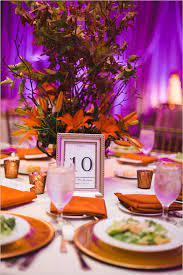 Purple And Orange Glam Fall Wedding Fall Wedding Tables Fall Wedding Table Decor Orange Wedding Centerpieces