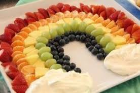 Fruit Rainbow Could Make The Clouds With My Yummy Easy Fruit Dip Healthy Kids Party Food Fruits For Kids Kids Party Food