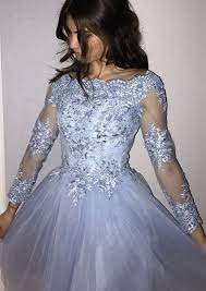 Elegant A Line Long Sleeves Short Blue Tulle Short Homecoming Dress Long Sleeve Homecoming Dresses Prom Dresses With Sleeves Prom Dresses Long With Sleeves