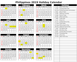 Philippines 2019 Holiday Calendar Calendar Printables Calendar 2019 With Holidays Holiday Calendar