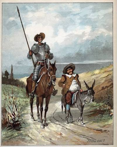 ドン・キホーテとサンチョ・パンサ - 『ドン・キホーテの物語』(Don Quixote)からの挿絵 - 1887年 -  ミゲル・デ・セルバンテス・サアベドラ(1547-1616)による