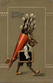 A Bunny Artist On His Way Vintage Easter Postcards Easter Greetings Easter Prints