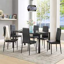 From full dining room sets to individual high chairs or even bar furniture, you can trust you'll get the perfect look. Harper Bright Designs 7 Piece Black Dining Set Glass Top Metal Table 6 Person Chairs Sk000017aab The Home Depot