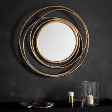 Allende Satin Gold Twist Round Wall Mirror A Statement Contemporary Round Mirror Design Surrounded By A Satin Round Gold Mirror Gold Mirror Wall Accent Mirrors