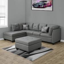 2 piece modular sofa can be used as shown or used in a corner. Bonded Leather Sectional Sofa With Light Grey Bonded Leather Upholstery By Monarch Specialties