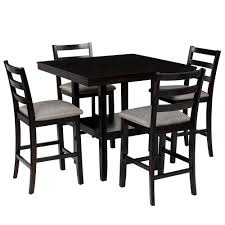 Black wood dining room set. Harper Bright Designs 5 Piece Dark Brown Wood Counter Height Dining Set With Padded Burlap Chairs St000030aap The Home Depot