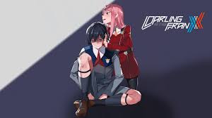 Hiro and zero two sweetpost. Darling In The Franxx Zero Two Hiro Red Dressed Zero Two And Gray Dressed Hiro With Background Of Blud And White 4k 8k Hd Anime Wallpaper A Wallpaper Wallpapers Printed