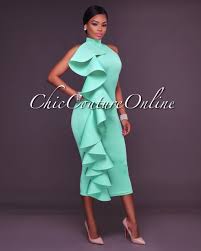 Chic Couture Online Naldina Mint Green Ruffle Ponti Midi Dress Http Www Chiccoutureonline Com Nald Chiffon Cocktail Dress Bad Dresses Chic Couture Online