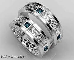 Matching Wedding Band Set His And Hers Blue Diamond Wedding Etsy In 2021 Blue Diamond Wedding Band Matching Wedding Rings Diamond Wedding Rings Sets