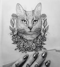 Cat tattoos for girls, men & women. Illustration Cat Flower Dot Neotraditionel Neotraditional Neo Traditionel Draw Drawing Tattoo Ink Tattooe Cat Tattoo Designs Animal Tattoos Cat Tattoo