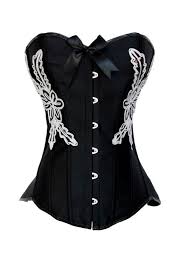 Black And White Floral Corset This Dark Beauty Is Both Delicate And Tough With White Floral Embellishments That Almost Look Like Wings You Can H Corset Fashion Fashion Corsets And Bustiers
