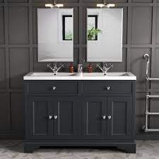 Out of stock enquire for delivery lead times. 1200mm Grey Freestanding Double Vanity Unit With Basin Burford Better Bathrooms
