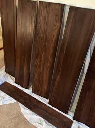 Oak Stair Treads Stained In Ranch Walnut By Sherwin Williams I Knew It Would Be Close To The Finis Sherwin Williams Stain Colors Staining Furniture Oak Stairs