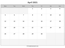 April 2021 is observed as. April 2021 Calendar Templates