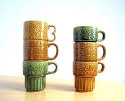 Retro Dishes Mugs Japan Stacking Totem 1970s Vintage Coffee Mugs Retro Dishes