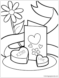 Today it is marked by the exchange of valentines day cards, flowers, candy, gifts! Valentines Card And Chocolates Coloring Pages Valentines Day Coloring Pages Coloring Pages For Kids And Adults