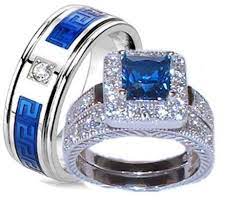 Edwin Earls His Her 3 Piece Sapphire Blue Clear Cz Wedding Ring Set St Stainless Steel Wedding Ring Sterling Silver Wedding Rings Sets Cz Wedding Ring Sets