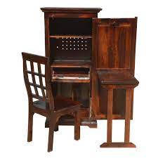If your work involves a desktop, then an executive desk or a computer desk will work for you. Space Saving Solid Wood Folding Armoire Desk With Storage Cabinet
