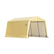 Shelterlogic 10 Ft W X 15 Ft D X 8 Ft H Pe Garage Without Floor In Tan W Patented Stabilizers And Best In Class Tightening 62681 0 Instant Garage Portable Garage Car Canopy