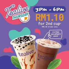 Tealive Rm1 10 For 2nd Cup Beverage On Every Thursday Promotion