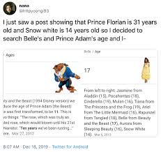 Good thing this story is waaaaaaaaay older than disney. Beauty And The Beast Snow White And Prince Florian Age Gap Know Your Meme