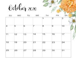 Floral October 2020 Calendar Cute In 2020 Calendar Printables Calendar Landscape Calendar