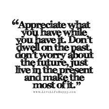 Appreciate What You Have While You Have It Don T Dwell On The Past Don T Worry About The Future Just Live In The Present And Make The Most Of It
