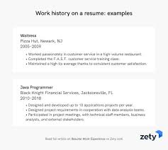Resume Work Experience History Job Description Examples