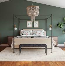 This bedroom has a modern and eclectic look that uses bold colors to this dark green bedroom look is bold and daring but can instantly turn a bedroom into an alluring if you're nervous about the dark green wall color is too bold, consider an accent wall instead! Classic Bedroom Design By Megan Sage Green Bedroom Green Master Bedroom Green Bedroom Decor