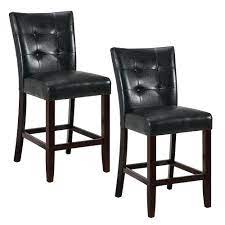 The plush high chair back and seat is covered in rich black faux leather for comfortable seating, framed by sleek curved padded metal arms for a modern look. Poundex Dark Brown Solid Wood And Black Faux Leather High Chair Set Of 2 Pdex F1754 The Home Depot