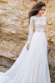 Elegant Lace Chiffon Aline Simple Long Sleeves Beach Wedding Dresses Plus Size Ok241 Wedding Dress Sleeves Aline Wedding Dress Long Wedding Dresses